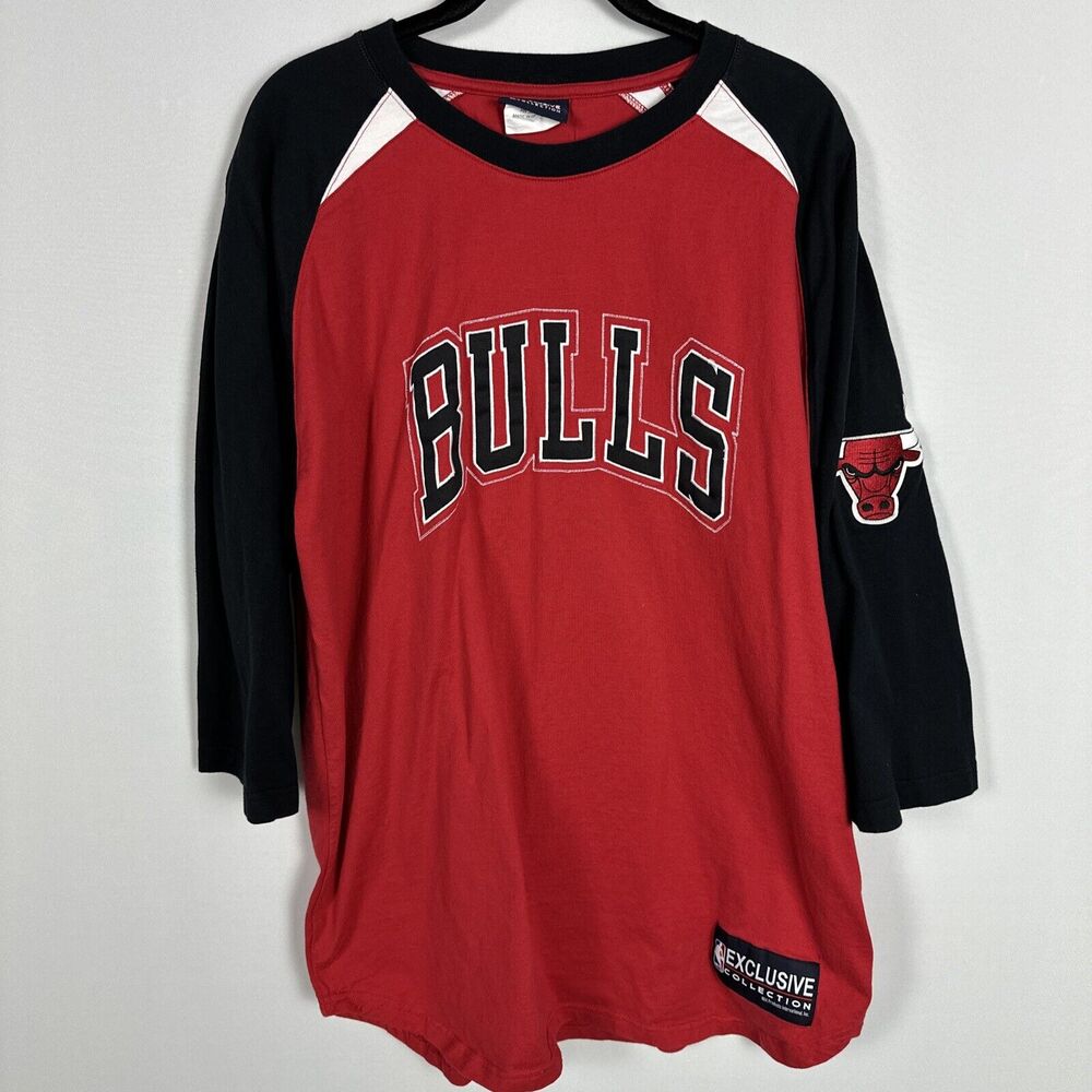 Mens NBA Chicago Bulls 3/4 Sleeve Shirt Black Red Size‎ XL Patch Logo Late 2000s